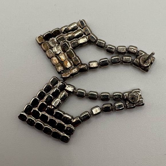 Vintage Paste Rhinestone Dangle Earrings Pierced - Picture 2 of 4